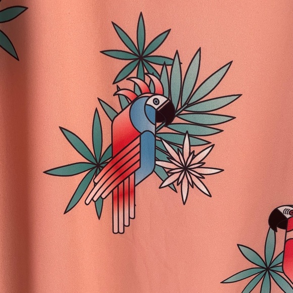 ICONE Coral Pink Parrot Print Shift Dress Size Large - Picture 5 of 5